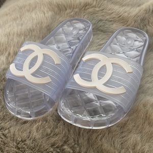 Chanel Clear Pool Slides Sandals 9 40